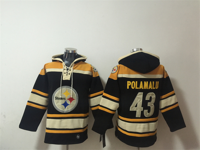 Men's Pittsburgh Steelers #43 Troy Polamalu Black Ageless Must-Have Lace-Up Pullover Hoodie